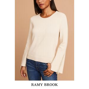 Ramy Brook Women's Long Sleeve Crew Neck Fringe Sweater White Boho Western SZ M